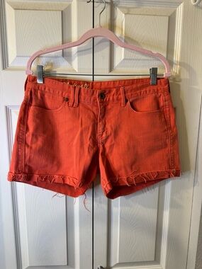 Madewell Orange Frayed Hem Denim Shorts